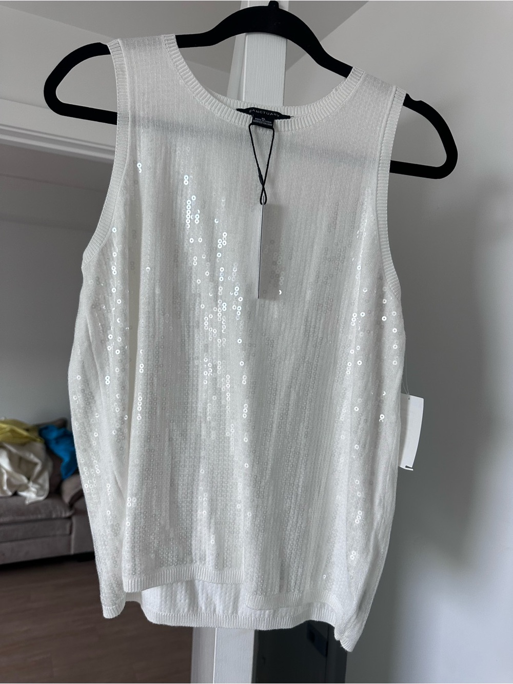 Sanctuary White Sequin Tank Top